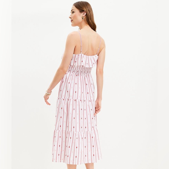 NWT Loft Striped Ruffle Strappy Midi Dress - Picture 3 of 8